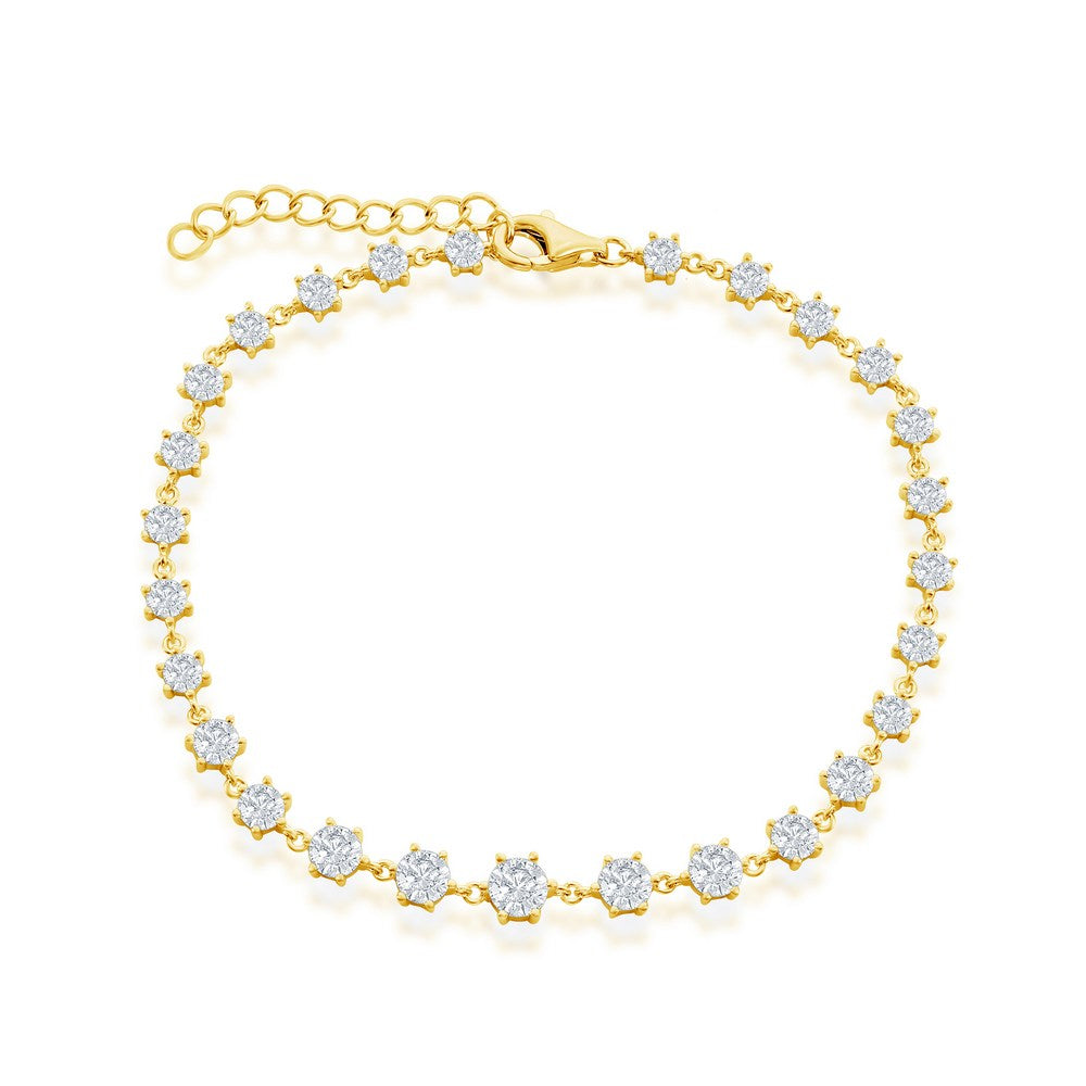Sterling Silver Graduating Round CZ Bracelet - Gold Plated