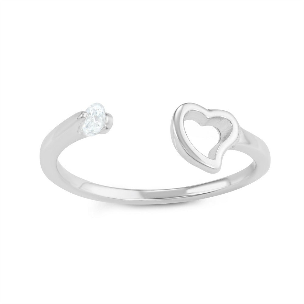Sterling Silver Open Heart with CZ Open Ring