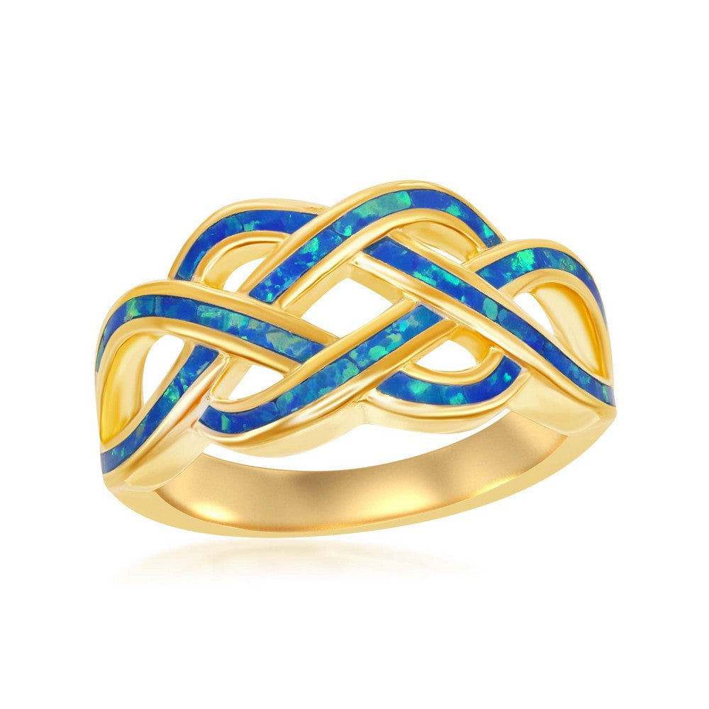 Sterling Silver GP Blue Inlay Opal Open Wave Design Ring
