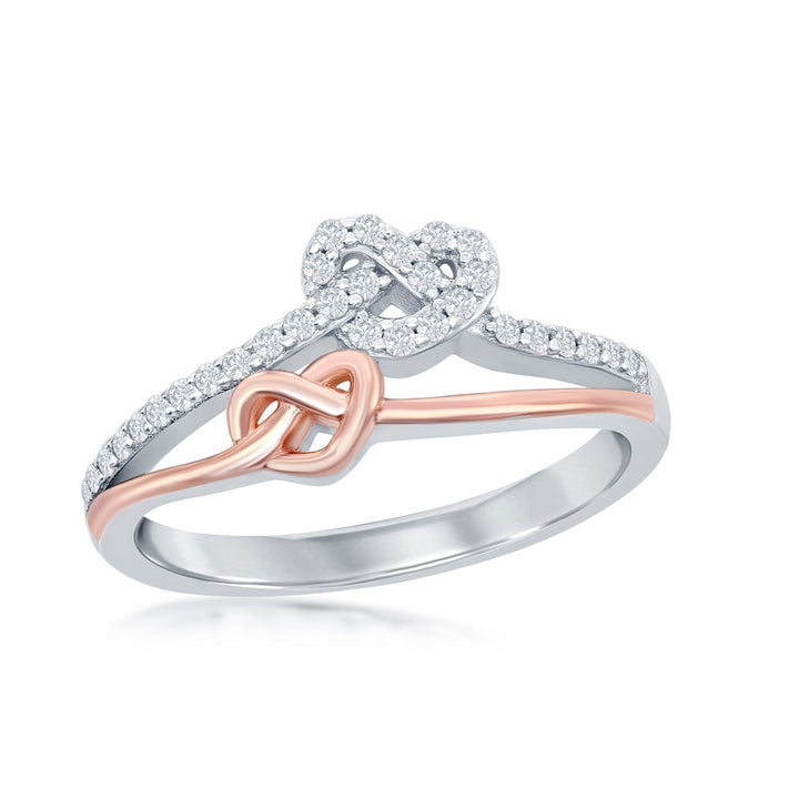 Sterling Silver + Rose Gold Plated Love Knot Heart Ring