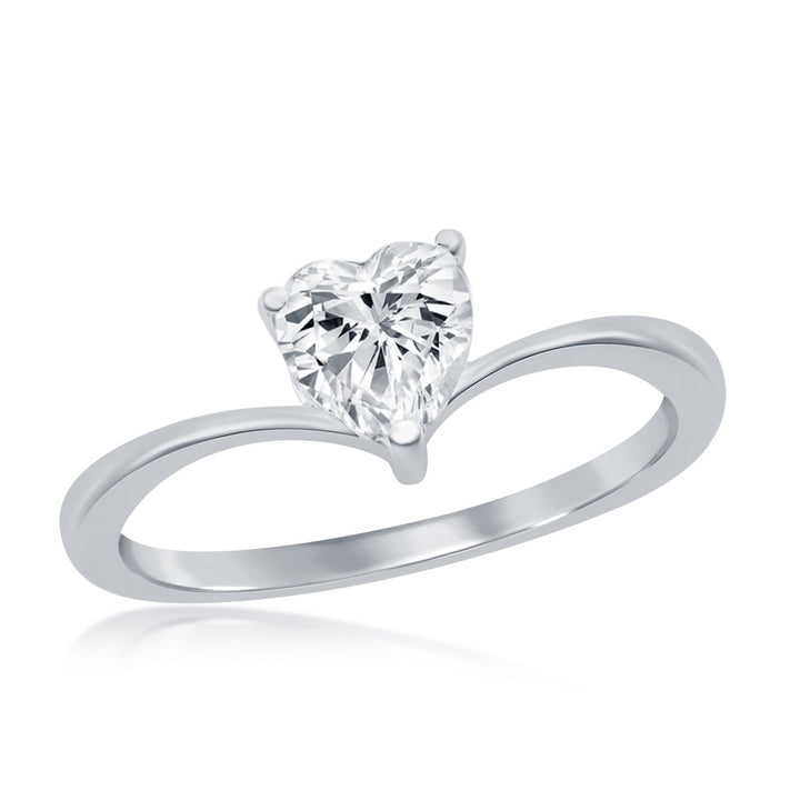 Sterling Silver 3-Prong Heart CZ Engagement Ring