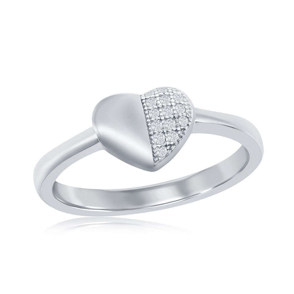 Sterling Silver Half CZ & Half Polished Heart Ring