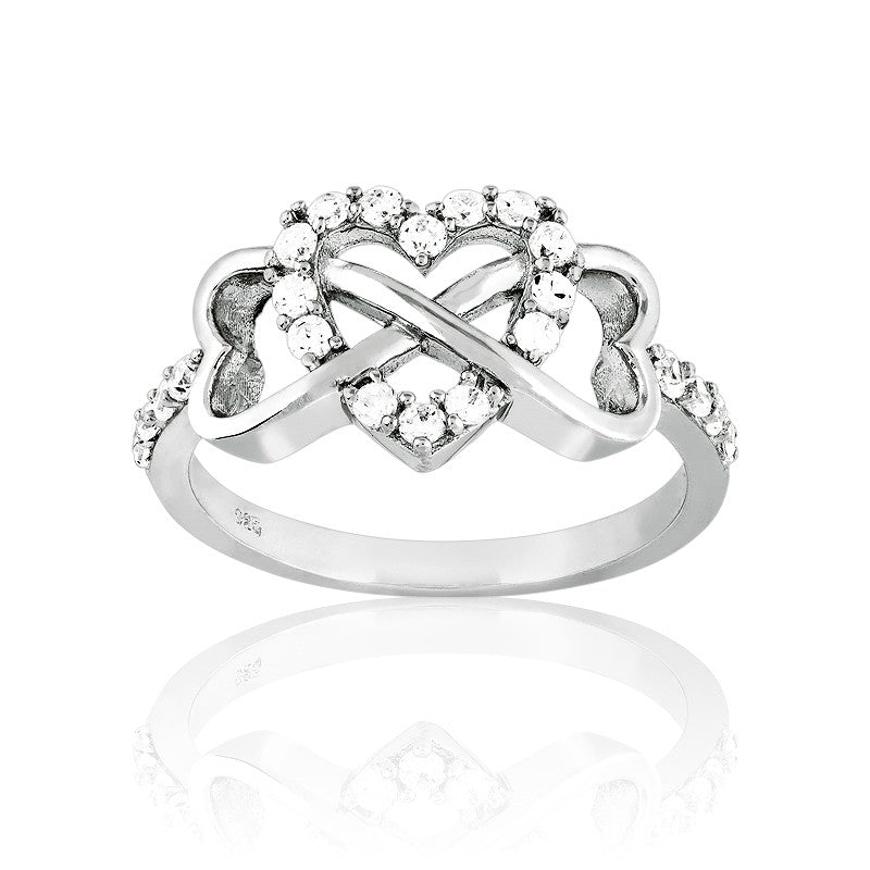Sterling Silver Center Heart and Heart Infinity White Topaz Ring