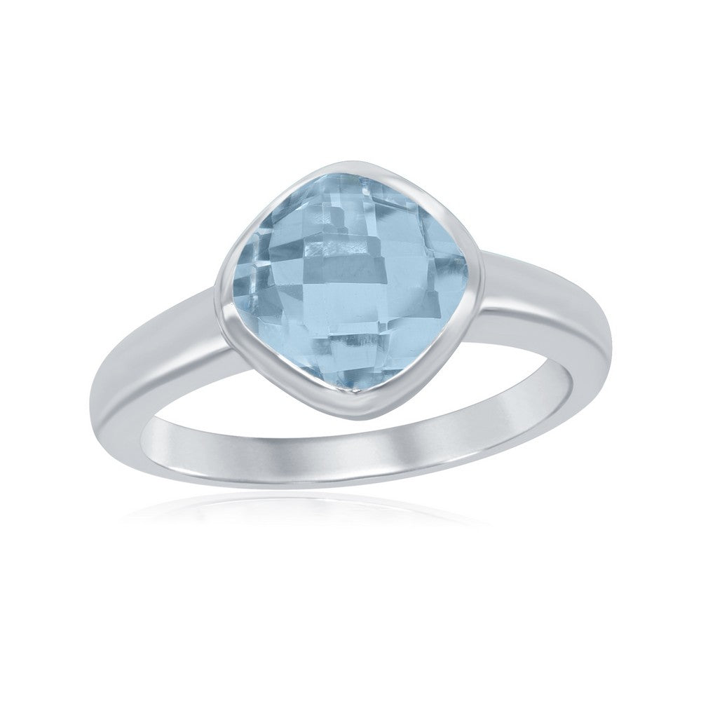 Sterling Silver Square Gemstone Ring - Blue Topaz