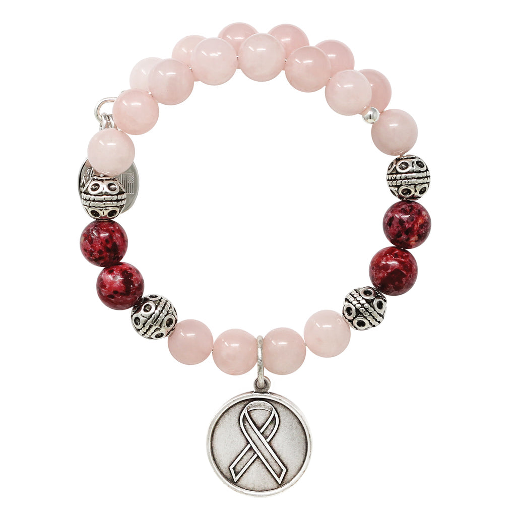 Awareness Ribbon & Rose Quartz Beaded Charm Wrap