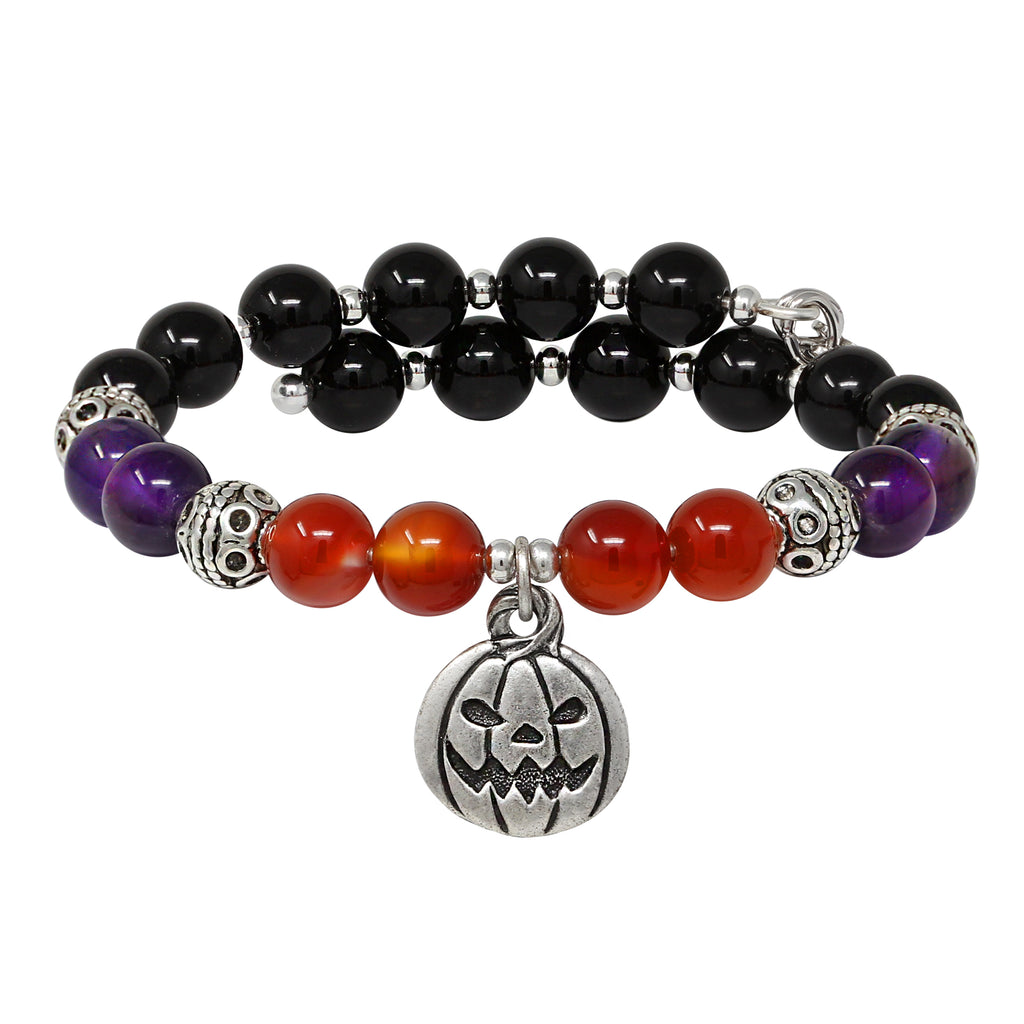 Jack O'Lantern & Amber/Amethyst/Onyx Beaded Charm Wrap