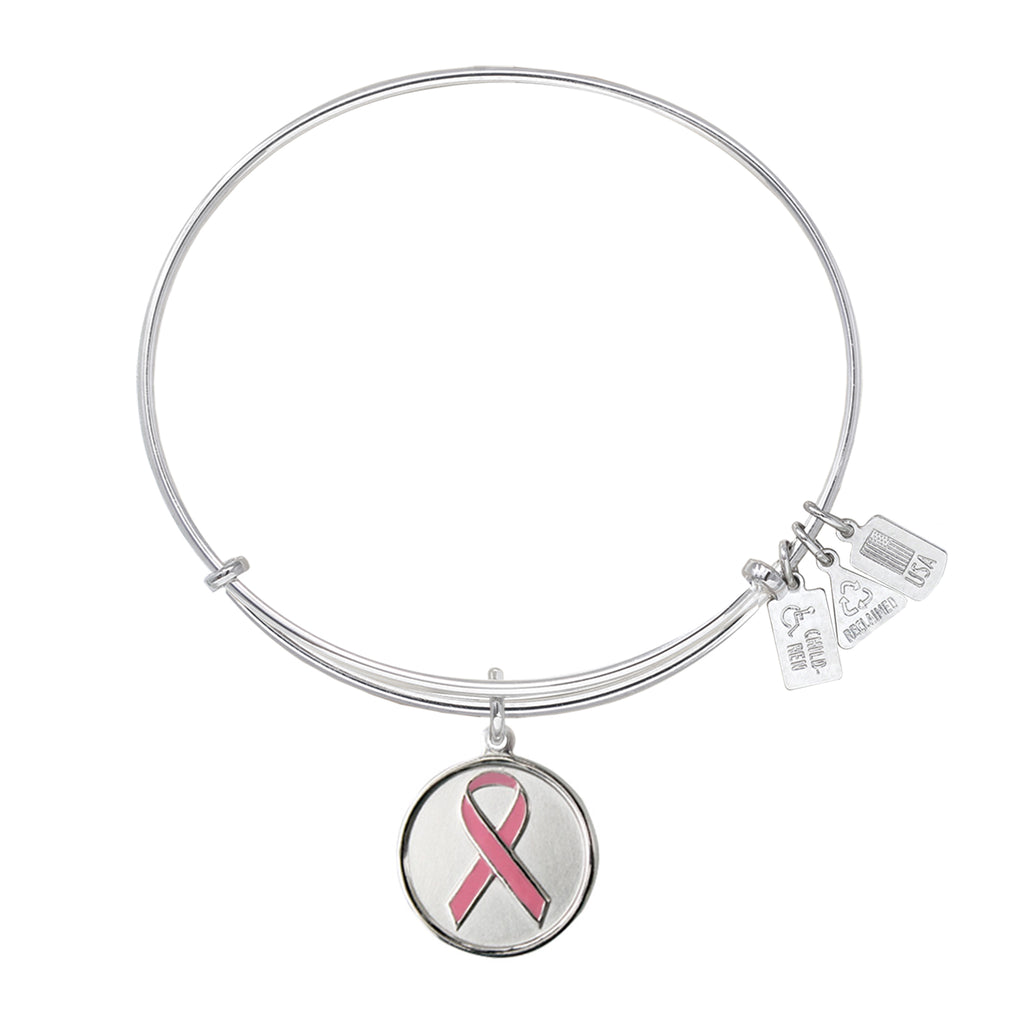 Pink Awareness Ribbon Charm Bangle