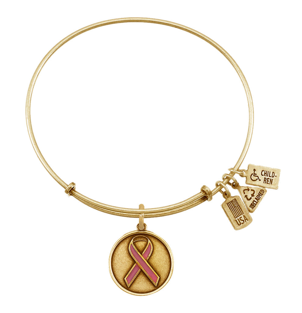 Pink Awareness Ribbon Charm Bangle
