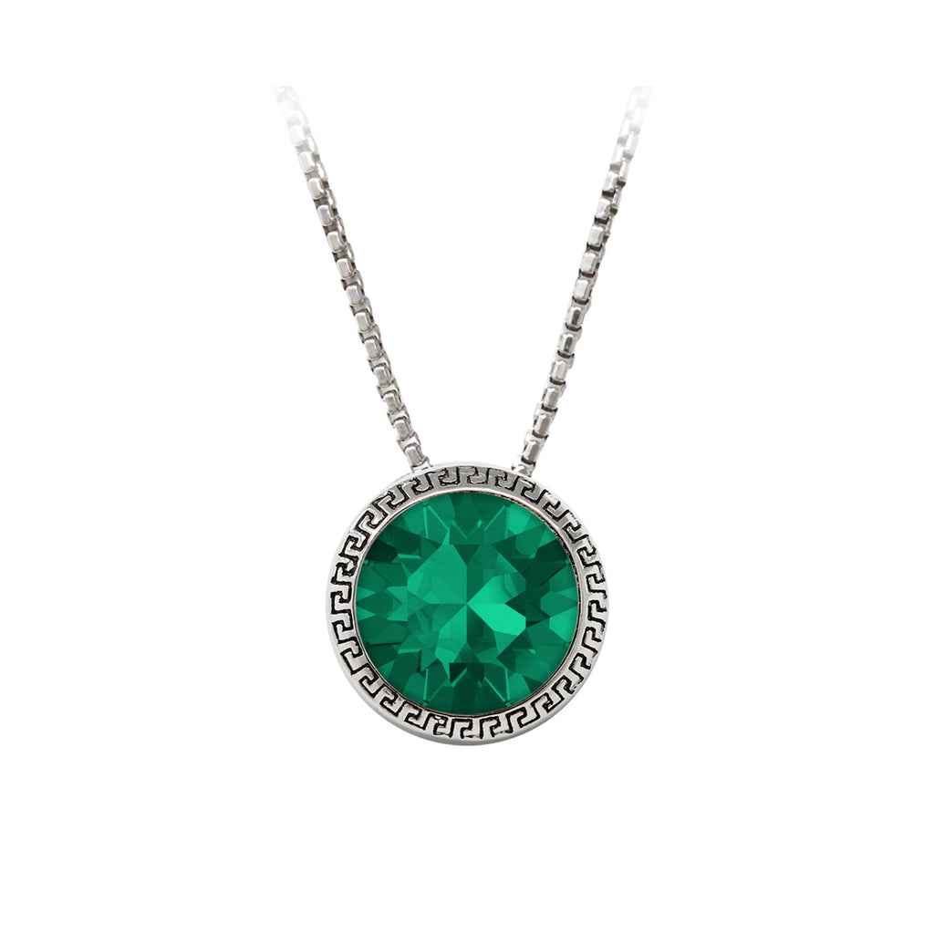 May Birthstone Sterling Silver Greek Key Necklace