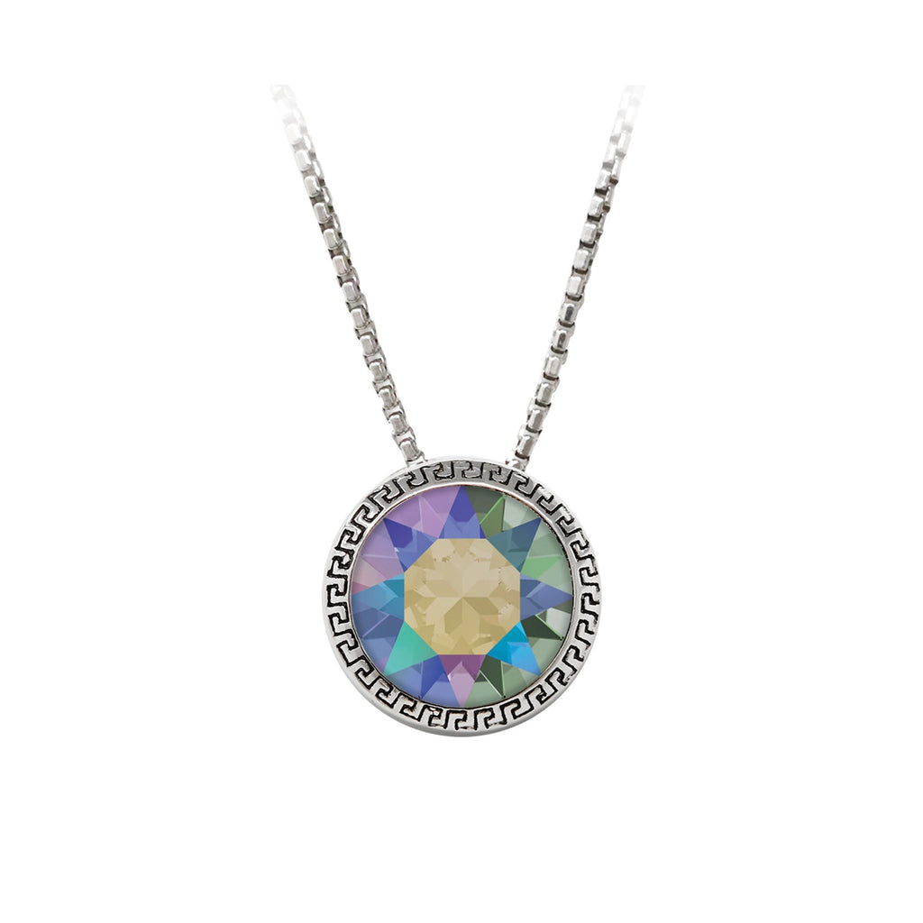 June Birthstone Sterling Silver Greek Key Necklace