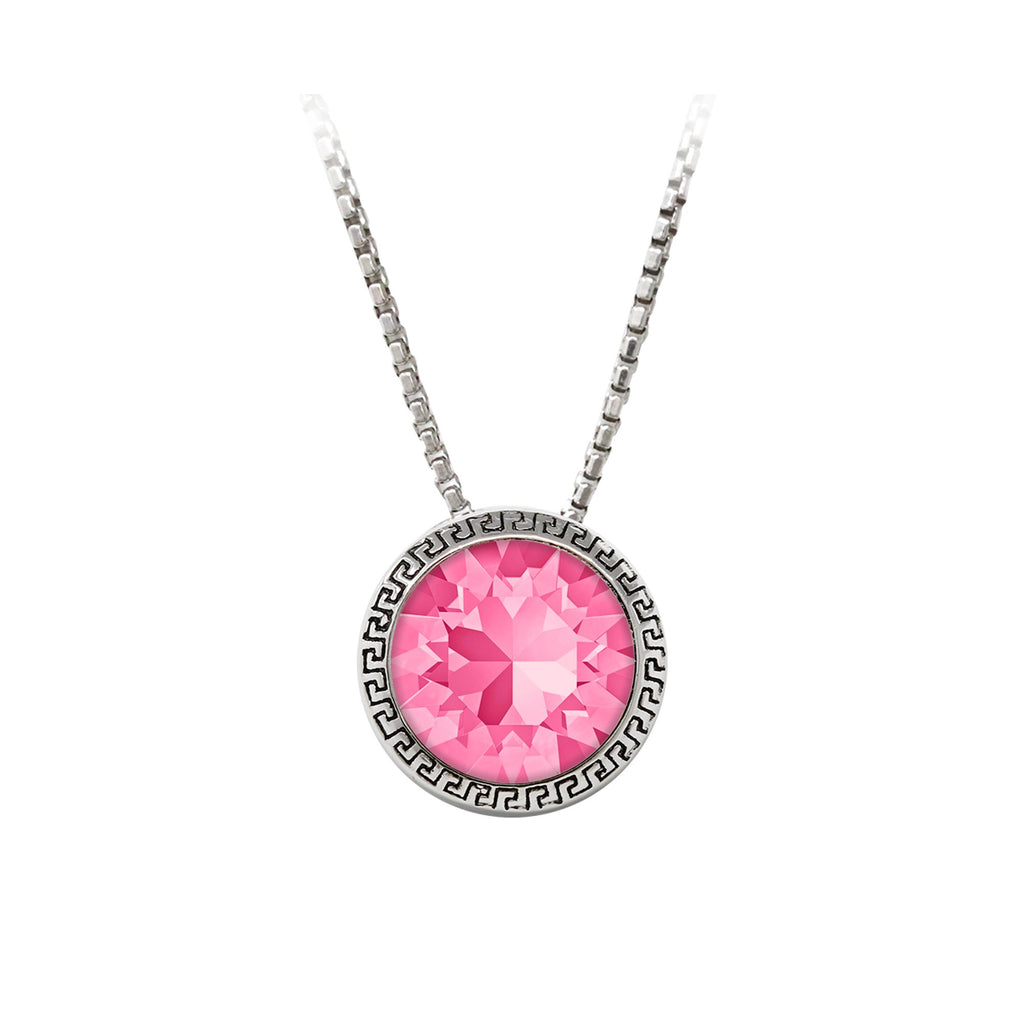 October Birthstone Sterling Silver Greek Key Necklace