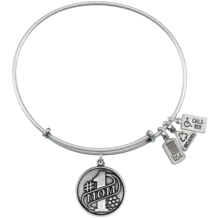 Wind & Fire - #1 Mom Charm Expandable Bracelet - Silver Tone