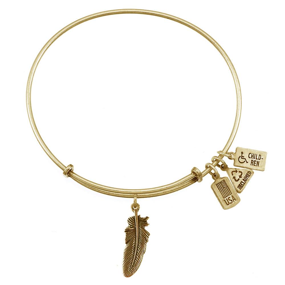Wind & Fire - 3D Feather Charm Expandable Bracelet - Gold Tone