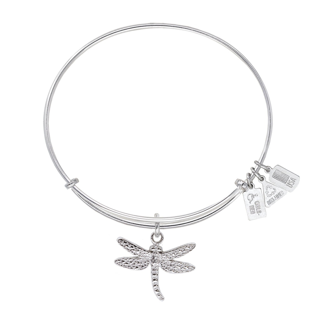 Wind & Fire - 3D Dragonfly Charm Expandable Bracelet - Silver Tone