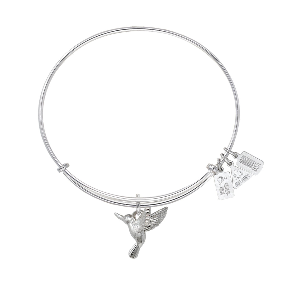 Wind & Fire - 3D Hummingbird Charm Expandable Bracelet - Silver Tone