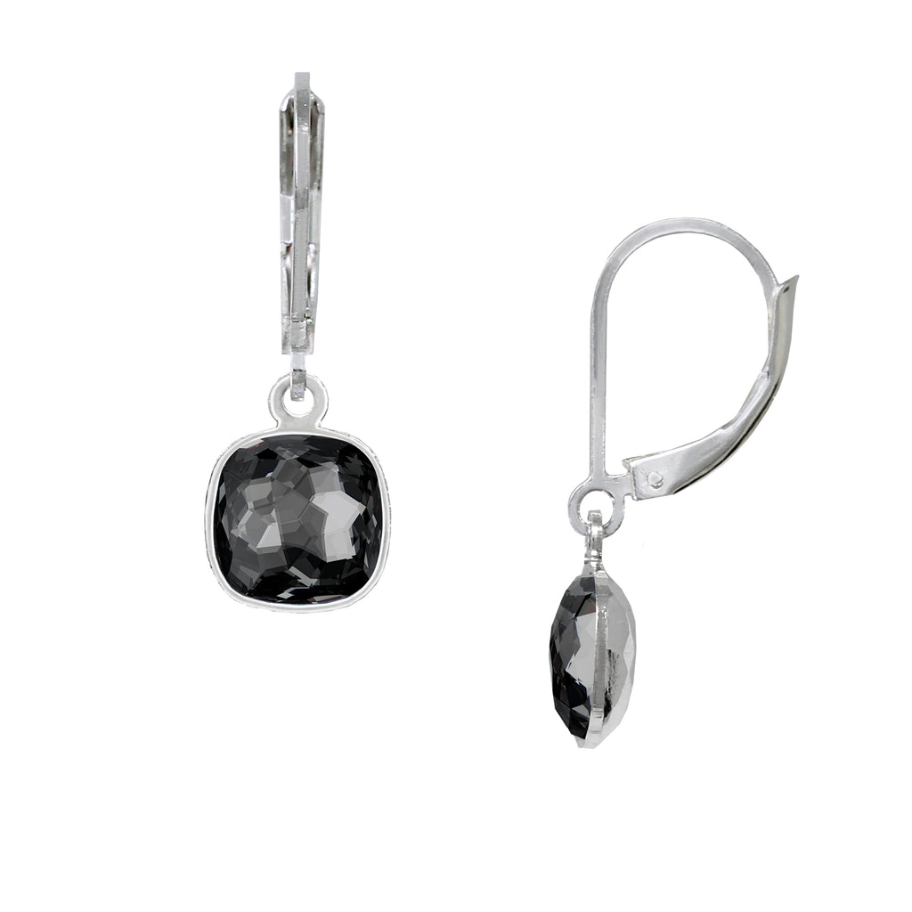 Black Diamond 8mm Cushion Leverback Earrings