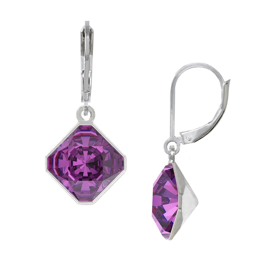 February/Amethyst 10mm Diamond-Shape Leverback Earrings