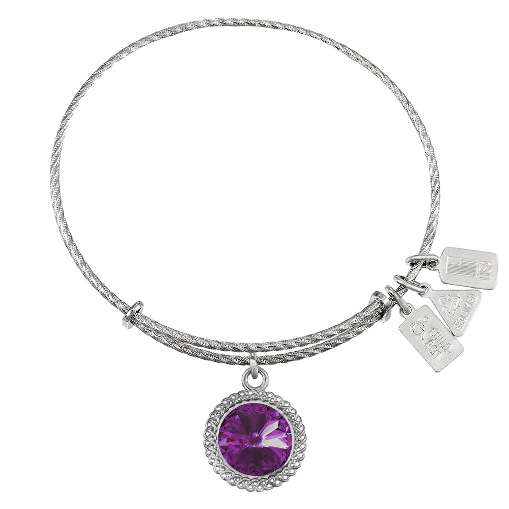 February Birthstone Sterling Silver Charm Bangle