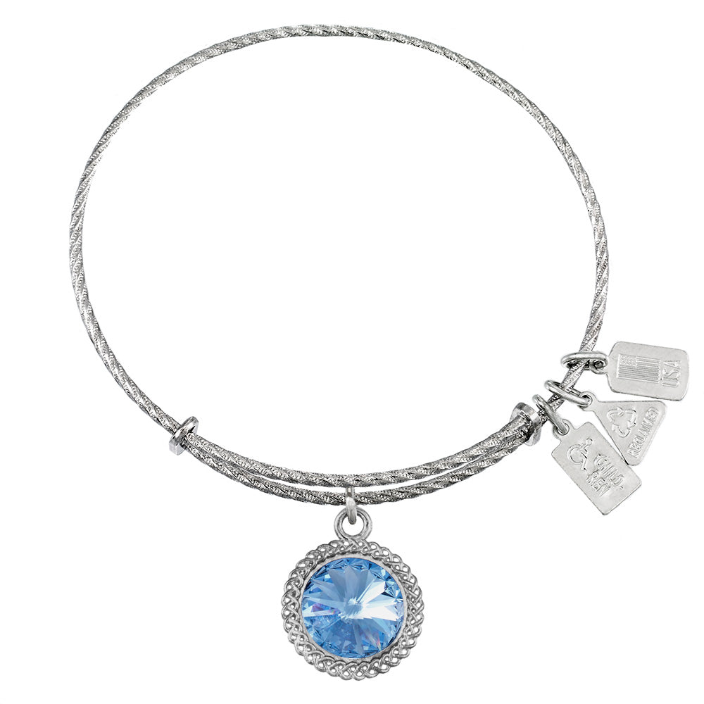 March Birthstone Sterling Silver Charm Bangle