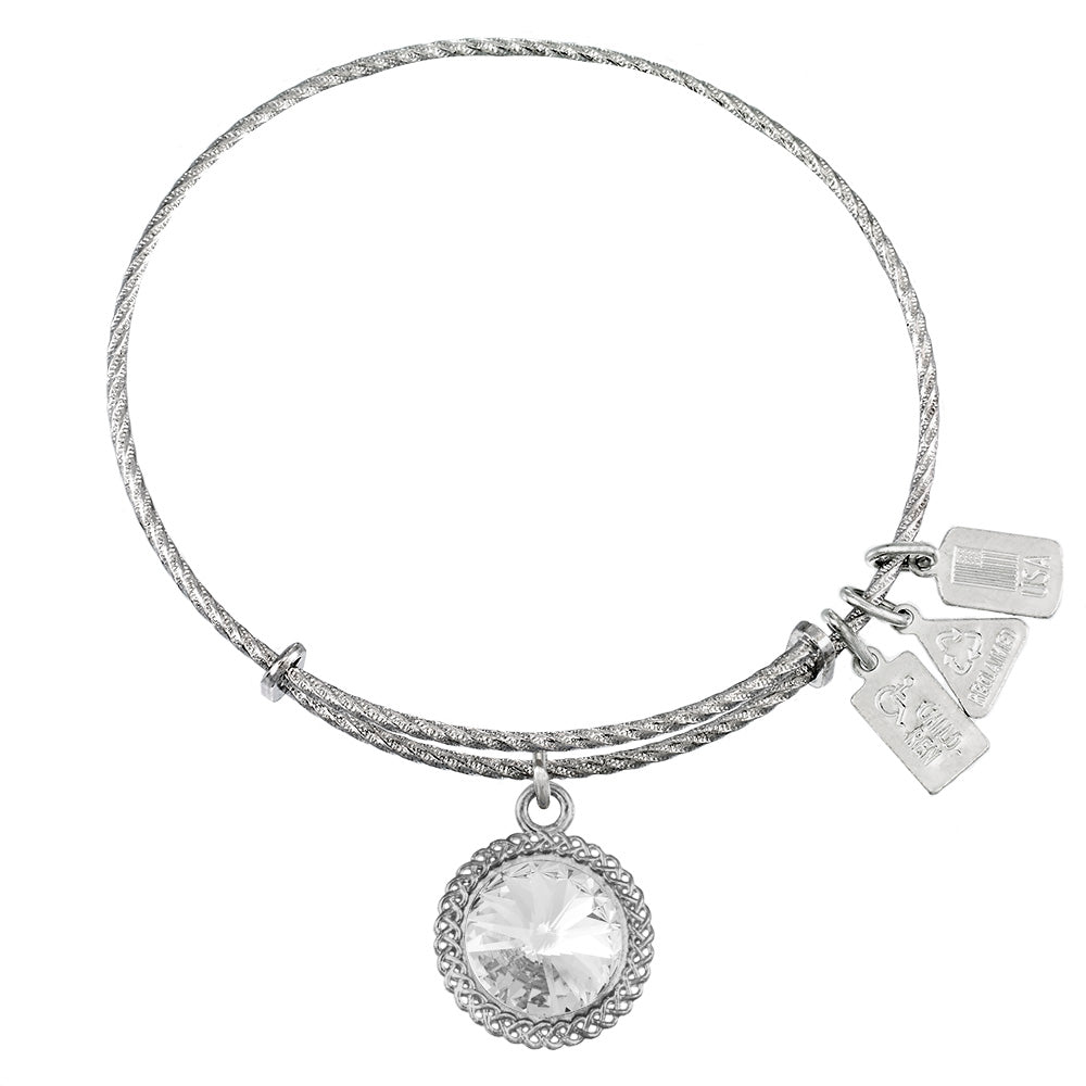 April Birthstone Sterling Silver Charm Bangle