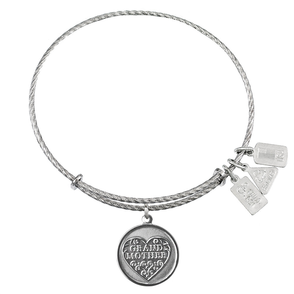 Grandmother Filigree Heart Sterling Silver Charm Bangle