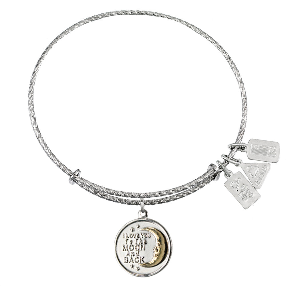 I Love You to the Moon and Back Sterling Silver Charm Bangle