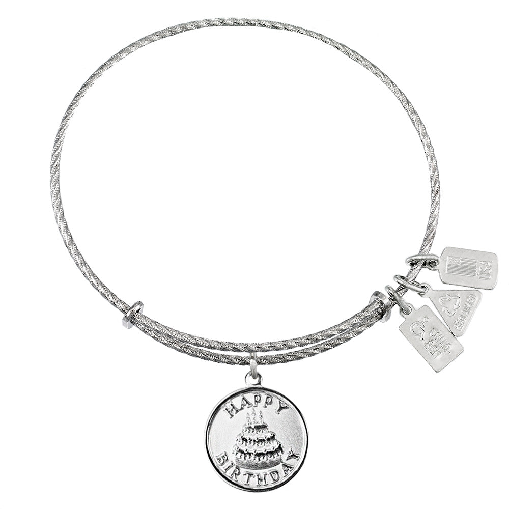 Happy Birthday Sterling Silver Charm Bangle