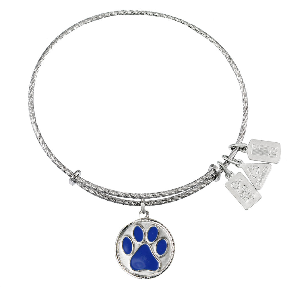 Paw Print, Dark Blue Enamel Sterling Silver Charm Bangle