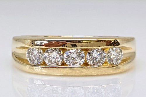 14K 1.00 CARAT TOTAL WEIGHT SI2 G DIAMOND ROUND (5) CHANNEL SET ESTATE BAND 9.0 GRAMS