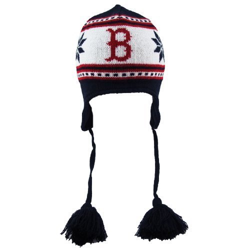 Red Sox hat knit winter navy w/ white stripe & ear flaps wampa