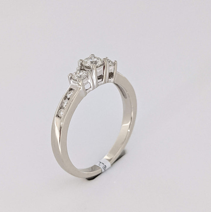 14K WHITE .48 CARAT TOTAL WEIGHT I1 J DIAMOND ROUND (9) ESTATE TRINITY RING 3.2 GRAMS