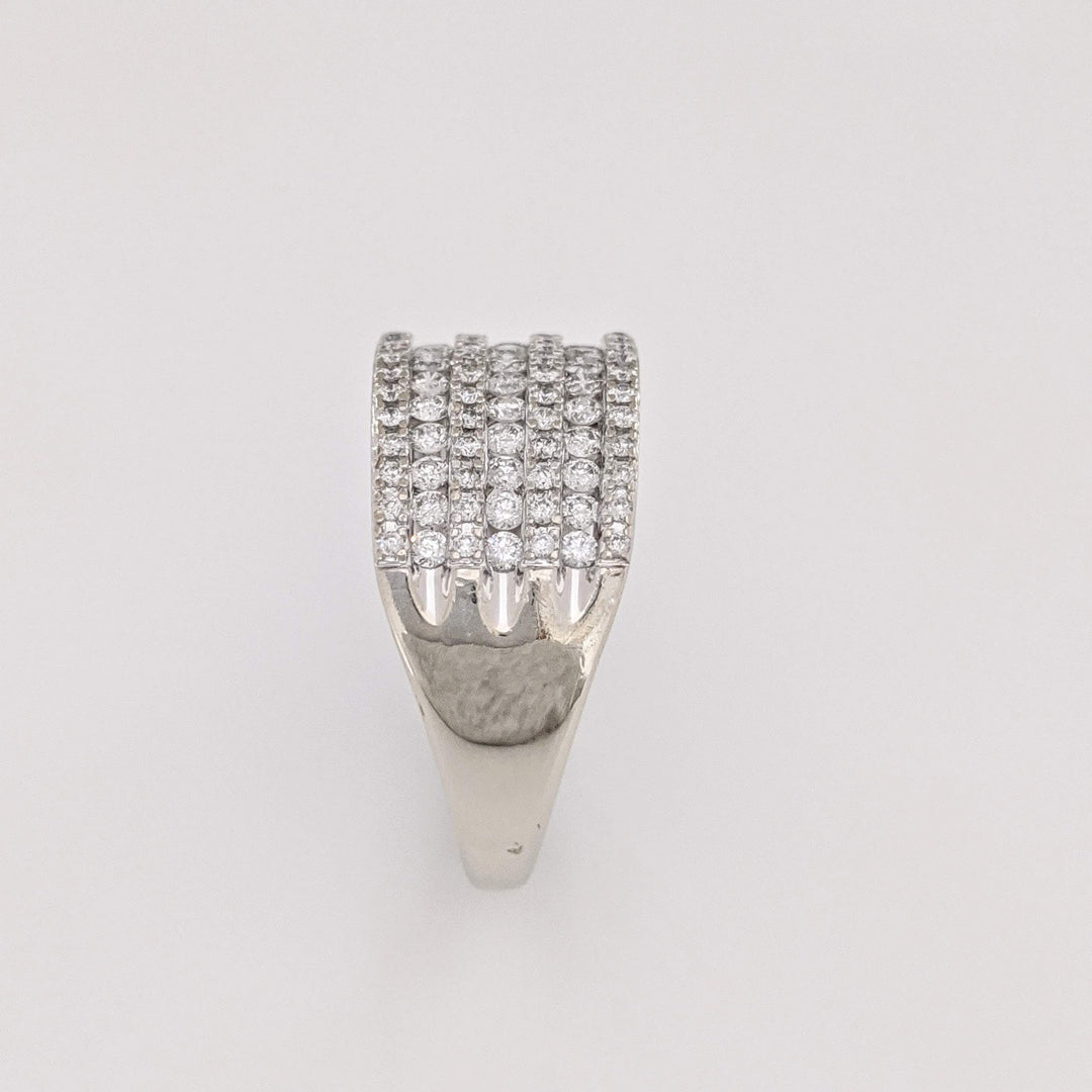 10K WHITE 1.06 CARAT TOTAL WEIGHT I1 H DIAMOND ROUND (121) 7-ROW ESTATE BAND 5.4 GRAMS