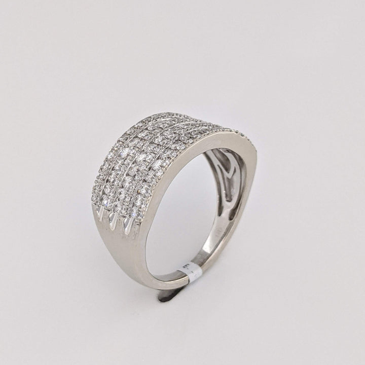 10K WHITE 1.06 CARAT TOTAL WEIGHT I1 H DIAMOND ROUND (121) 7-ROW ESTATE BAND 5.4 GRAMS