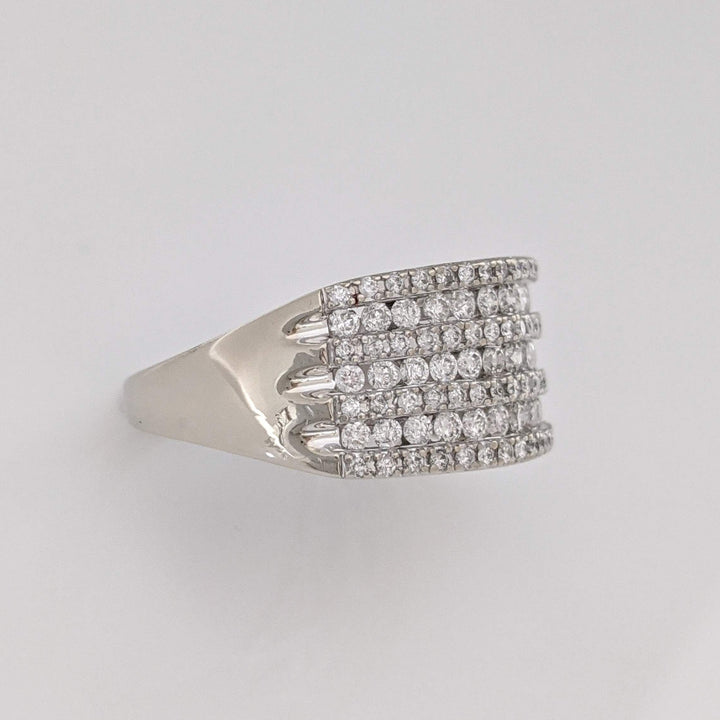 10K WHITE 1.06 CARAT TOTAL WEIGHT I1 H DIAMOND ROUND (121) 7-ROW ESTATE BAND 5.4 GRAMS