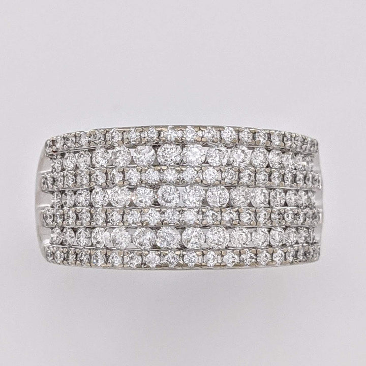 10K WHITE 1.06 CARAT TOTAL WEIGHT I1 H DIAMOND ROUND (121) 7-ROW ESTATE BAND 5.4 GRAMS