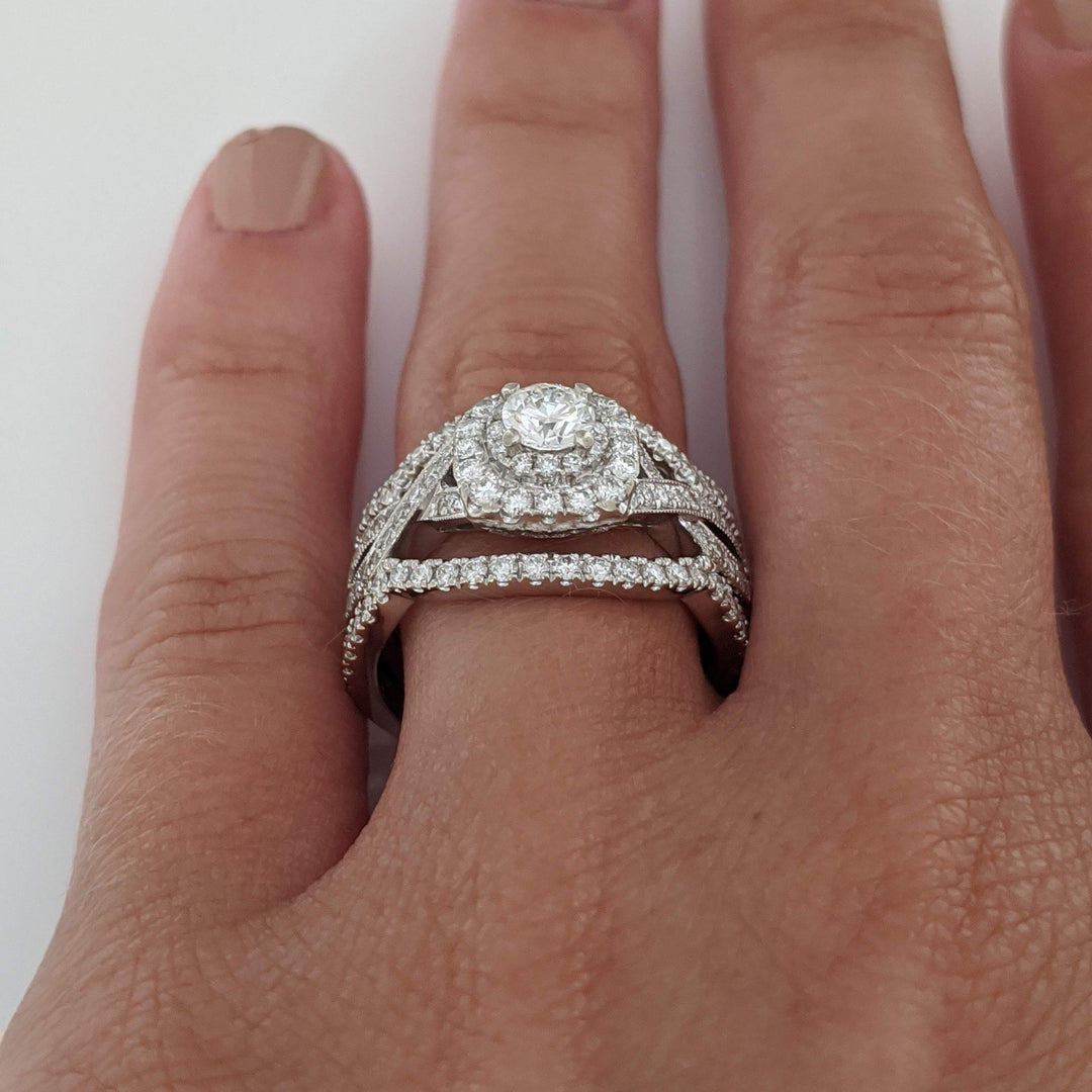 14K WHITE 1.29 CARAT TOTAL WEIGHT SI2 H DIAMOND ROUND (129) 3-RING NEIL LANE ESTATE SET