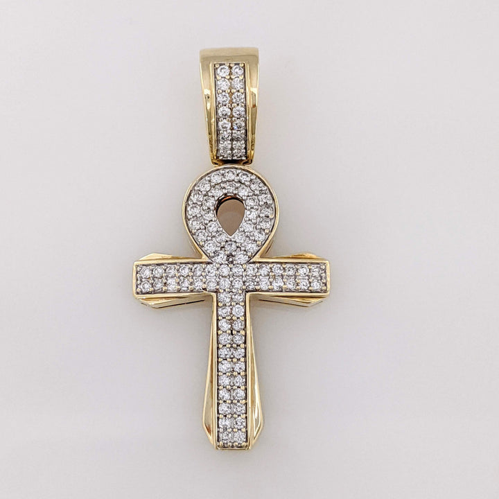 10K .95 CARAT TOTAL WEIGHT I2 I DIAMOND ROUND (95) ANKH ESTATE CROSS PENDANT 5.1 GRAMS