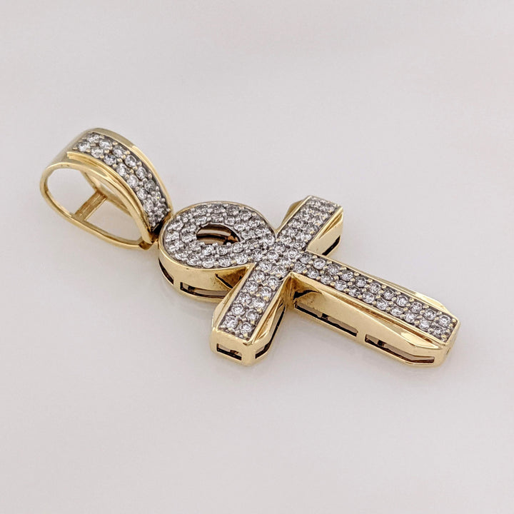 10K .95 CARAT TOTAL WEIGHT I2 I DIAMOND ROUND (95) ANKH ESTATE CROSS PENDANT 5.1 GRAMS