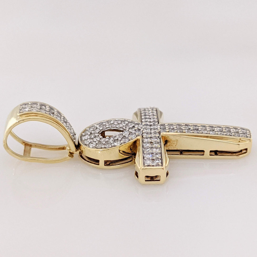 10K .95 CARAT TOTAL WEIGHT I2 I DIAMOND ROUND (95) ANKH ESTATE CROSS PENDANT 5.1 GRAMS