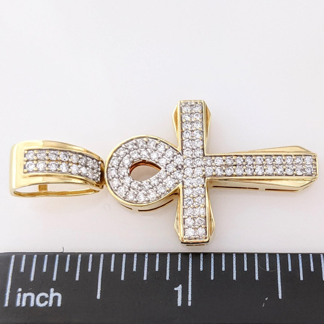 10K .95 CARAT TOTAL WEIGHT I2 I DIAMOND ROUND (95) ANKH ESTATE CROSS PENDANT 5.1 GRAMS