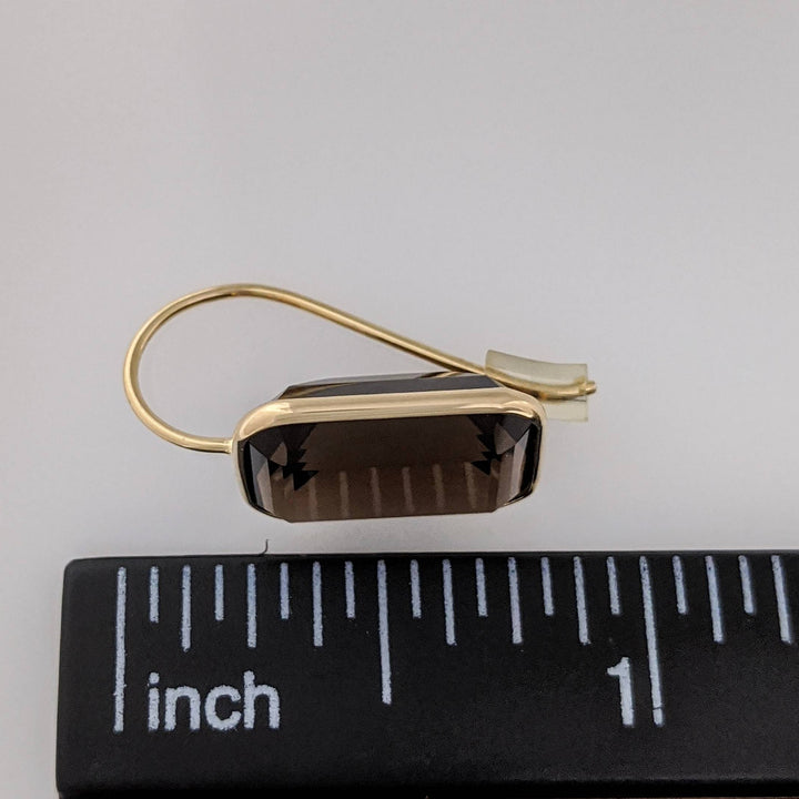 14K SMOKEY TOPAZ EMERALD CUT 10X14 BEZEL HOOK ESTATE EARRINGS 3.4 GRAMS