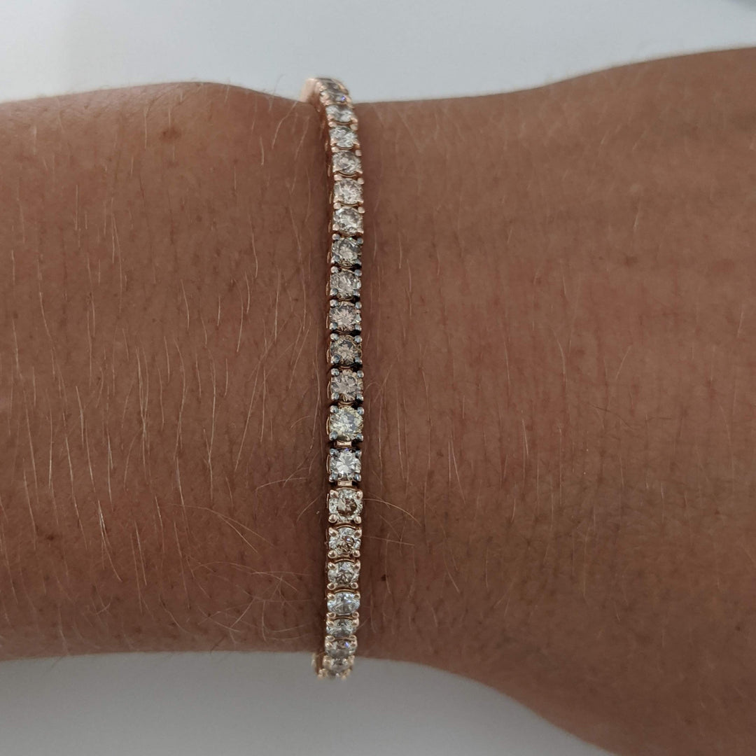14K ROSE 1.95 CARAT TOTAL WEIGHT SI2 BROWN/ ROUND (33) BOLO ESTATE BRACELET 8.2 GRAMS