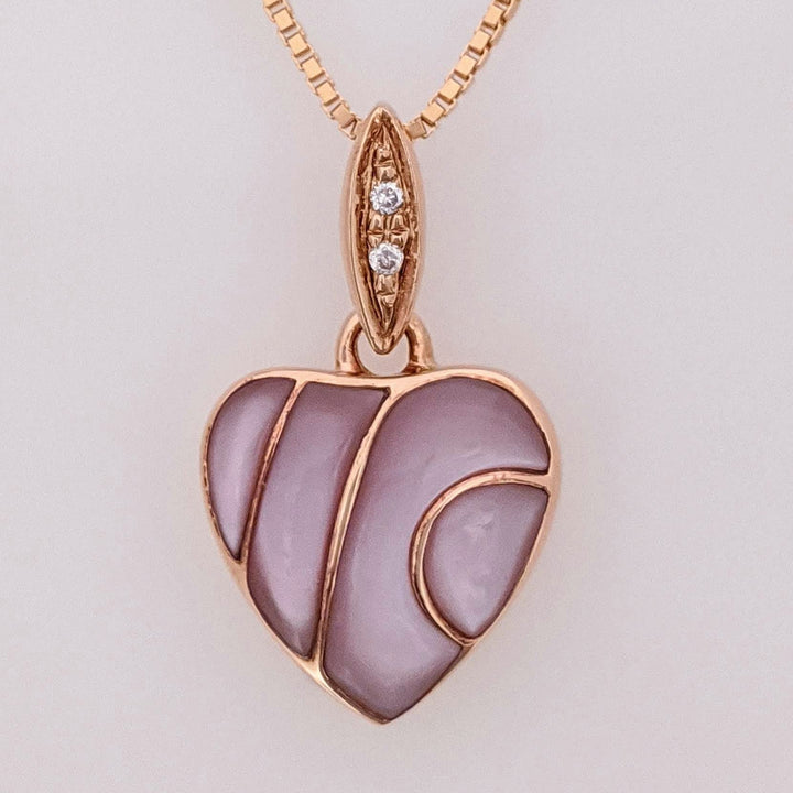 14K ROSE PINK HEART WITH MELEE ESTATE PENDANT & CHAIN 4.1 GRAMS