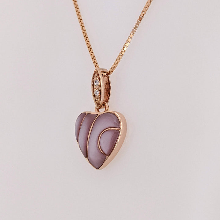 14K ROSE PINK HEART WITH MELEE ESTATE PENDANT & CHAIN 4.1 GRAMS