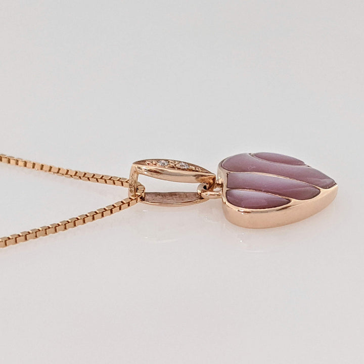 14K ROSE PINK HEART WITH MELEE ESTATE PENDANT & CHAIN 4.1 GRAMS