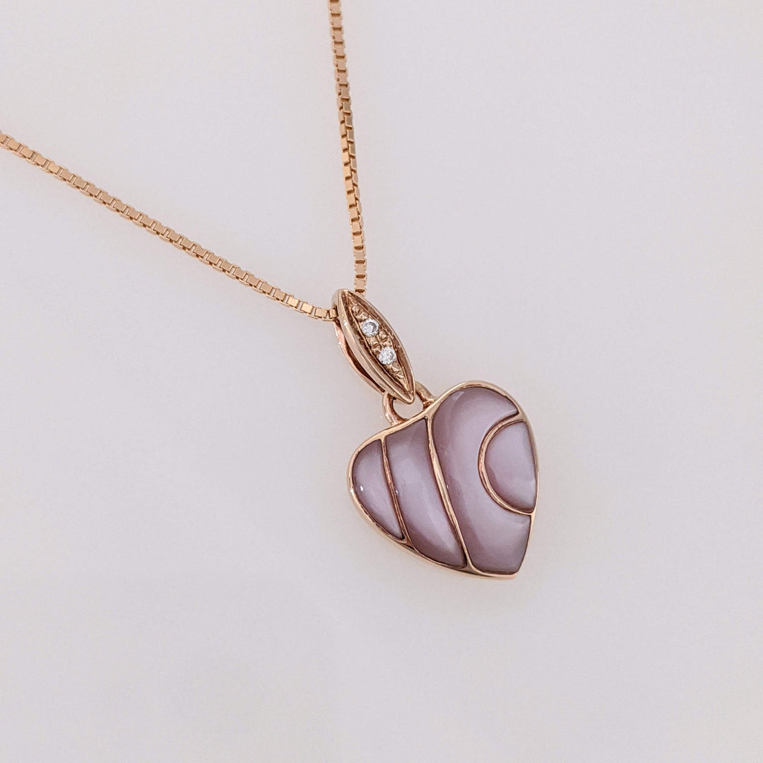 14K ROSE PINK HEART WITH MELEE ESTATE PENDANT & CHAIN 4.1 GRAMS