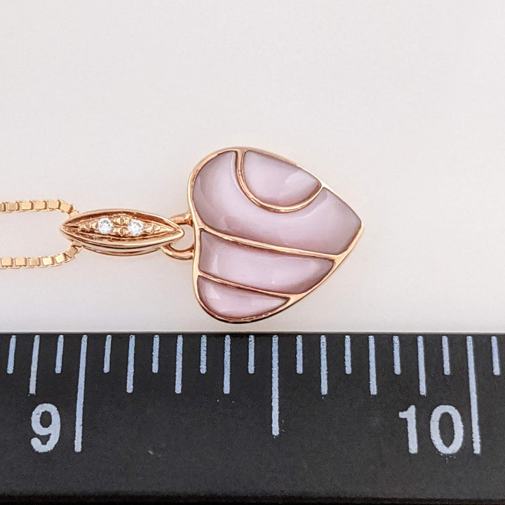 14K ROSE PINK HEART WITH MELEE ESTATE PENDANT & CHAIN 4.1 GRAMS