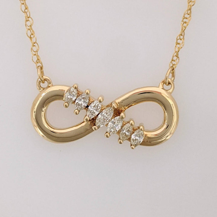 14K .30 CARAT TOTAL WEIGHT SI1 J DIAMOND MARQUISE (7) ESTATE INFINITY NECKLACE 3.6 GRAMS