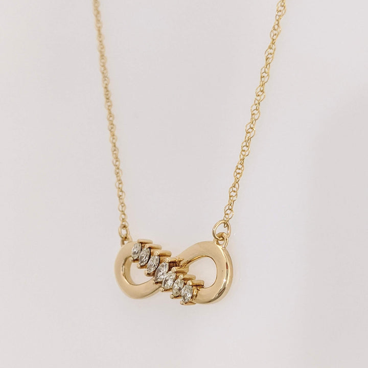 14K .30 CARAT TOTAL WEIGHT SI1 J DIAMOND MARQUISE (7) ESTATE INFINITY NECKLACE 3.6 GRAMS