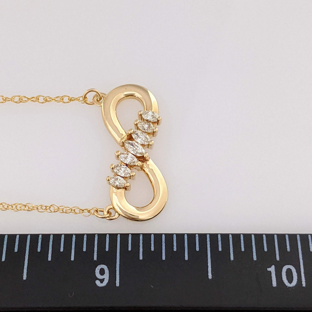 14K .30 CARAT TOTAL WEIGHT SI1 J DIAMOND MARQUISE (7) ESTATE INFINITY NECKLACE 3.6 GRAMS